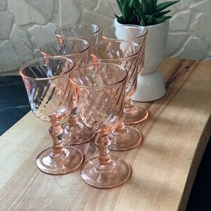 VINTAGE | Set of 6 | Pink Optic Swirl Cordial or Liqueur Stemmed Glasses
